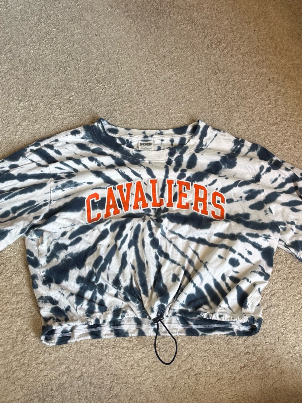 Pink Victoria secret Cavaliers Tie-Dye Crop Top - Navy & White with Orange Logo